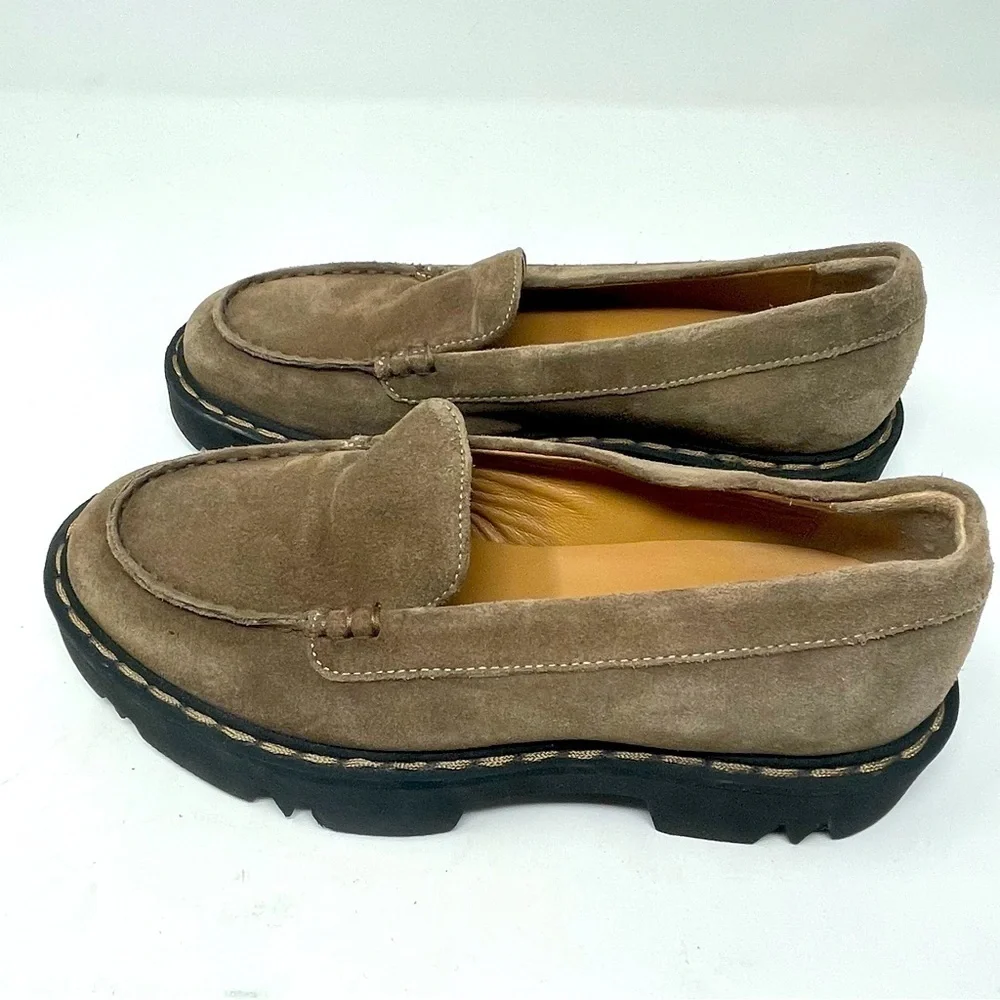 Aquatalia Hayley Tan Leather Platform Loafers Size 7.5